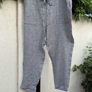 Ellen Tracy Gray Pinstripe Linen Drawstring Pants